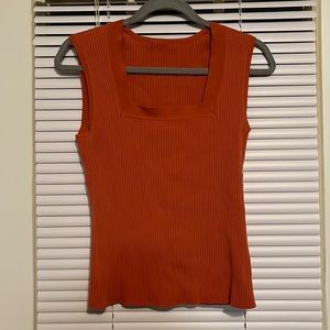 Adorable Orange Square-neck Tank Top Size L